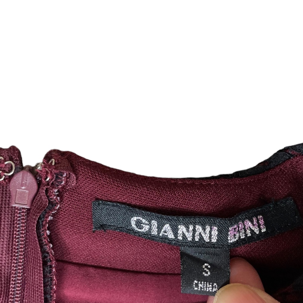 Gianni Bini Fit-and-Flare Burgundy Dress with Black Lace Overlay - Picture 8 of 9